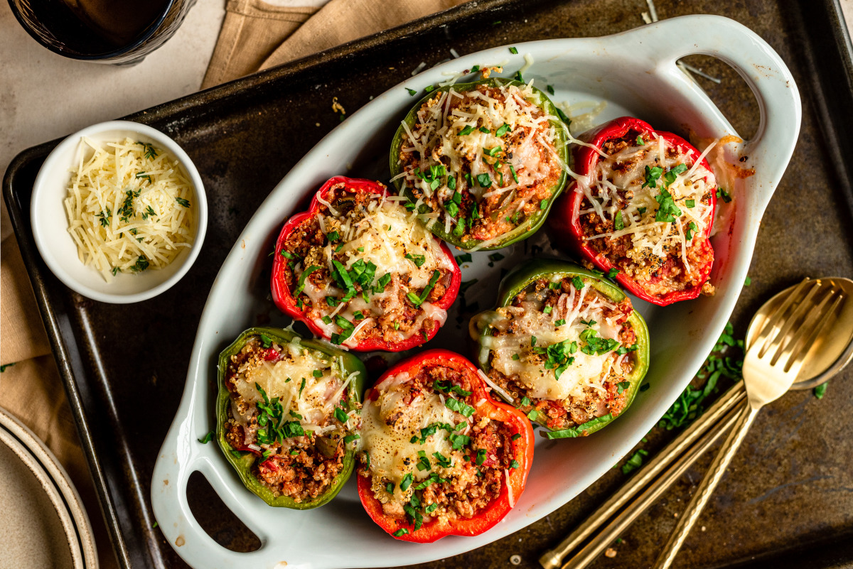 Easy Ground Turkey Stuffed Peppers | Healthy & Delicious